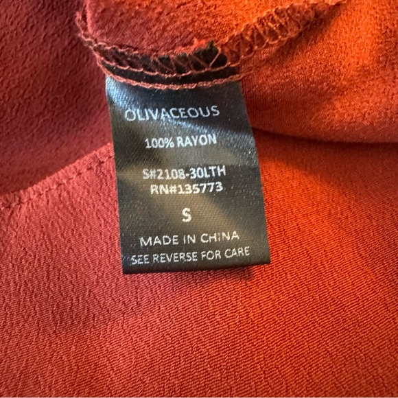 OLIVACEOUS Long Sleeve Ruffled Bohemian V-Neck Front Tie Blouse Women’s Small - Picture 5 of 5